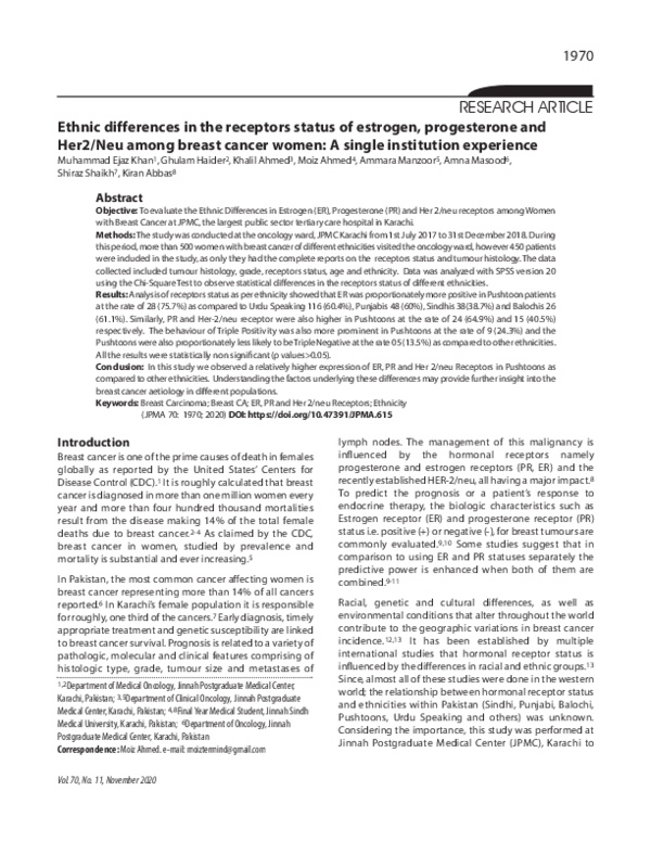 (PDF) Ethnic differences in the receptors status of estrogen ...