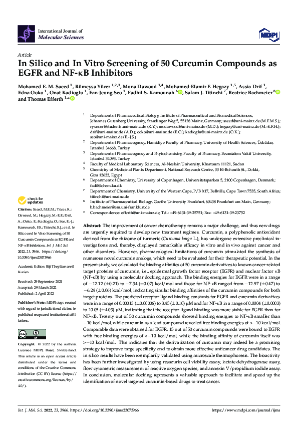 (PDF) In Silico and In Vitro Screening of 50 Curcumin Compounds as EGFR ...
