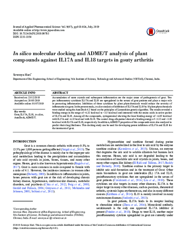 (PDF) In silico molecular docking and ADME/T analysis of plant ...