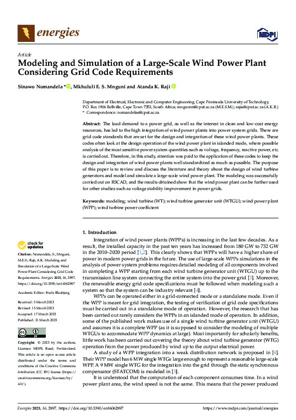 (PDF) Modeling and Simulation of a Large-Scale Wind Power Plant ...