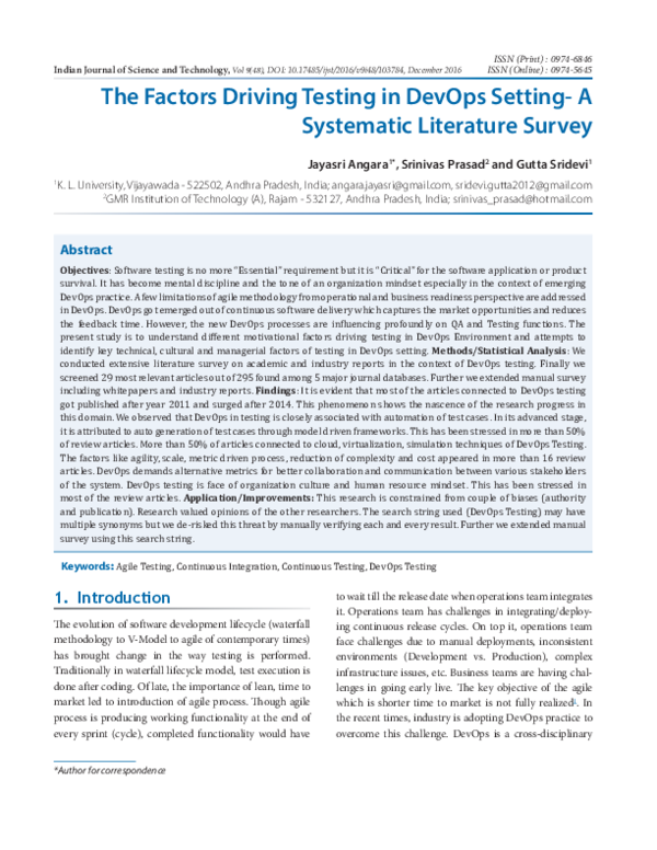 (PDF) The Factors Driving Testing in DevOps Setting- A Systematic ...