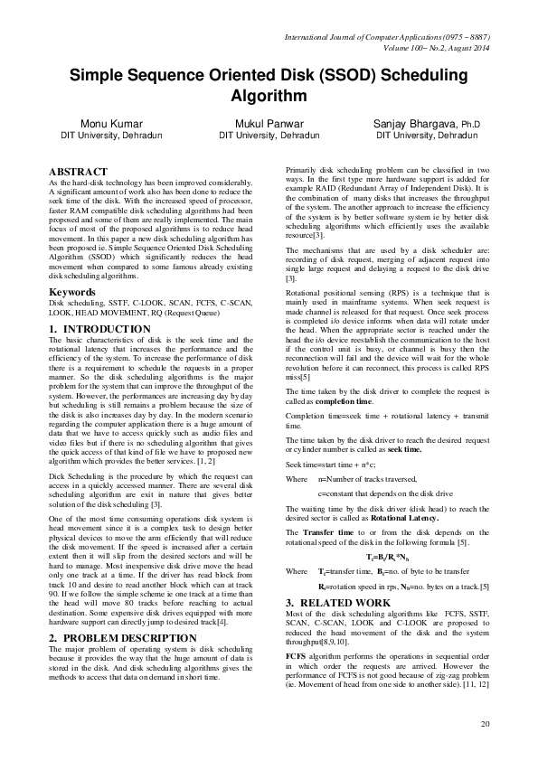 (PDF) Simple Sequence Oriented Disk (SSOD) Scheduling Algorithm