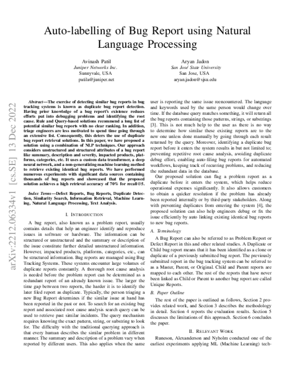 (PDF) Auto-labelling of Bug Report using Natural Language Processing