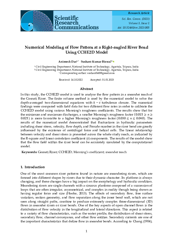 (PDF) Numerical Modeling of Flow Pattern at a Right-angled River Bend ...