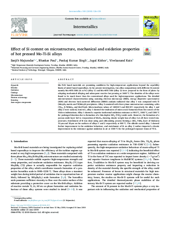 (PDF) Effect of Si content on microstructure, mechanical and oxidation ...