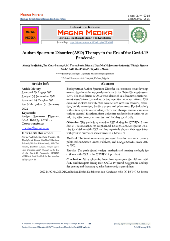 (PDF) Autism Spectrum Disorder (ASD) Therapy in the Era of the Covid-19 ...