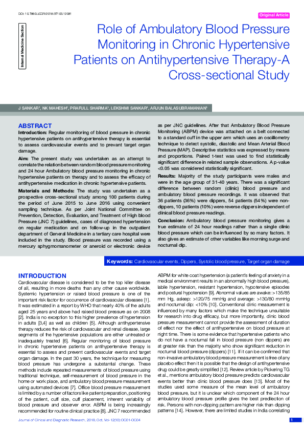 (PDF) Role of Ambulatory Blood Pressure Monitoring in Chronic ...
