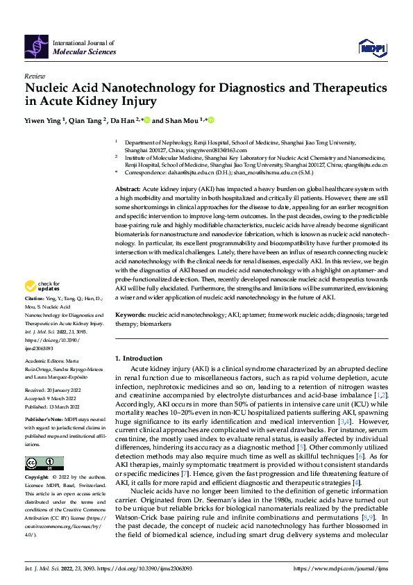 (PDF) Nucleic Acid Nanotechnology for Diagnostics and Therapeutics in ...
