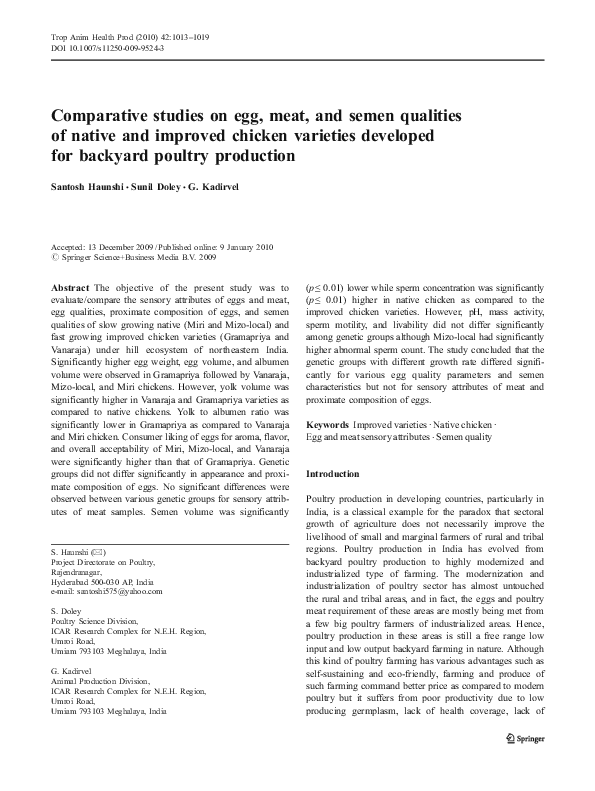 (PDF) Comparative studies on egg, meat, and semen qualities of native ...