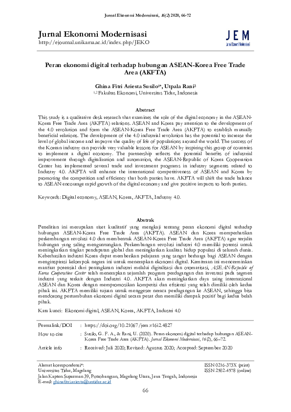 (PDF) Peran ekonomi digital terhadap hubungan ASEAN-Korea Free Trade ...