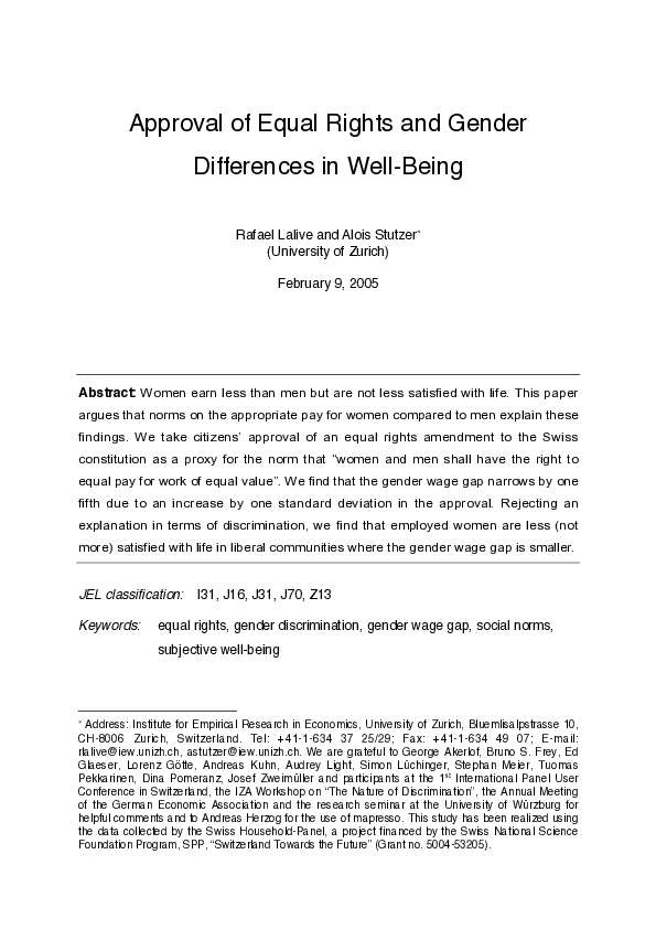 (PDF) Approval of equal rights and gender differences in well-being