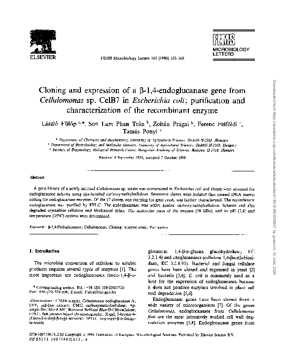 (PDF) Cloning and expression of a Î²-1,4-endoglucanase gene from ...