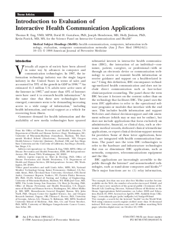 (PDF) Introduction to evaluation of interactive health communication ...