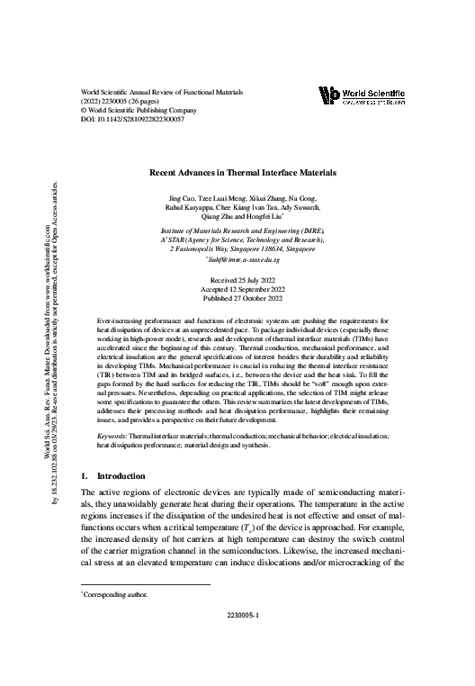 (PDF) Recent Advances in Thermal Interface Materials
