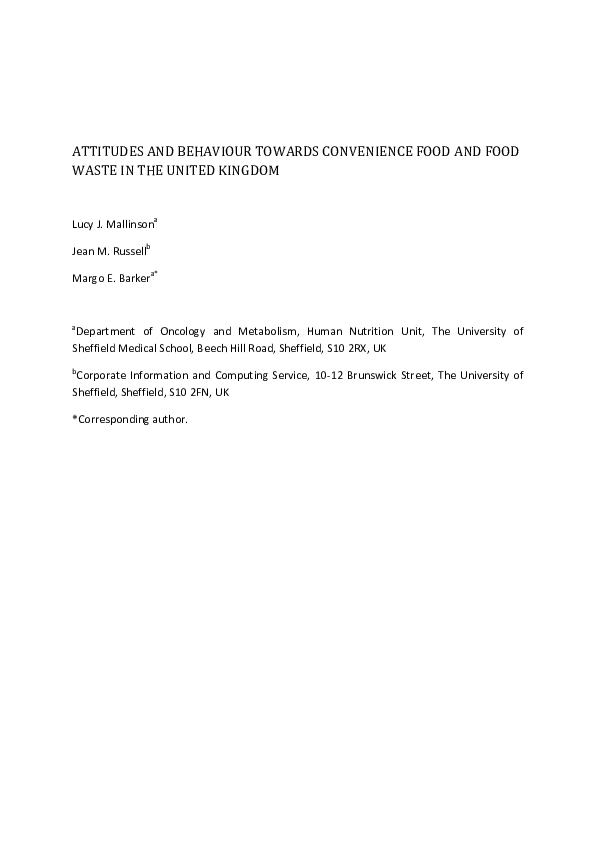 (PDF) Attitudes and behaviour towards convenience food and food waste ...
