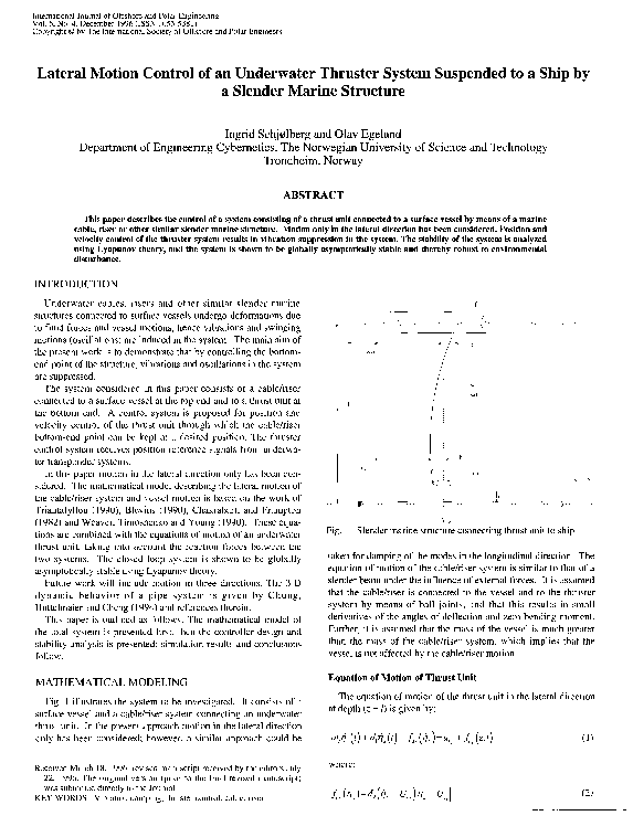 (PDF) Lateral Motion Control of an Underwater Thruster System Suspended ...