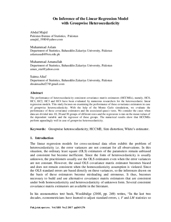 (PDF) On Inference of the Linear Regression Model with Groupwise ...