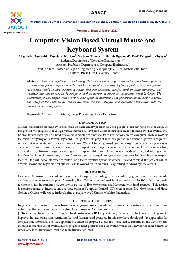 (PDF) Computer Vision Based Virtual Mouse and Keyboard System