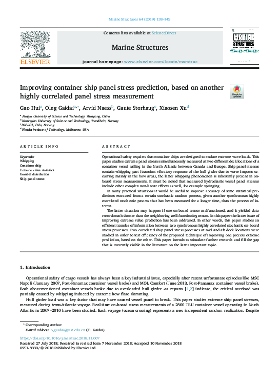 (PDF) Improving container ship panel stress prediction, based on ...