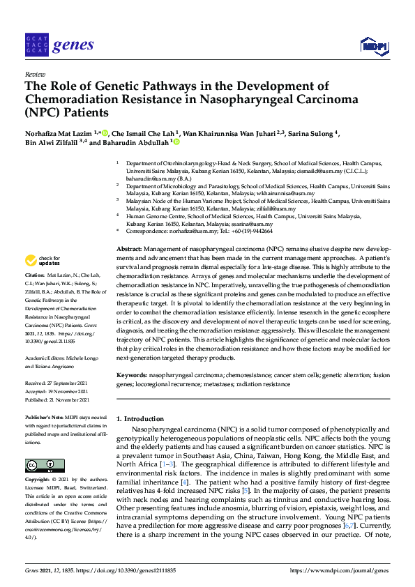 (PDF) The Role of Genetic Pathways in the Development of Chemoradiation ...