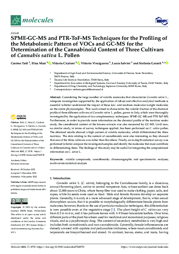 (PDF) SPME-GC-MS and PTR-ToF-MS Techniques for the Profiling of the ...