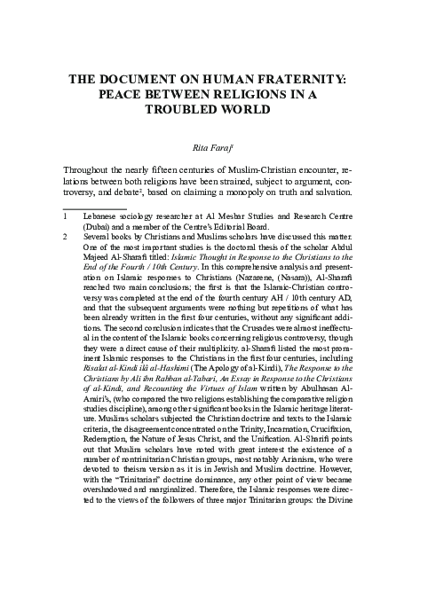 (PDF) Faraj, Rita The Document on Human Fraternity Peace between ...