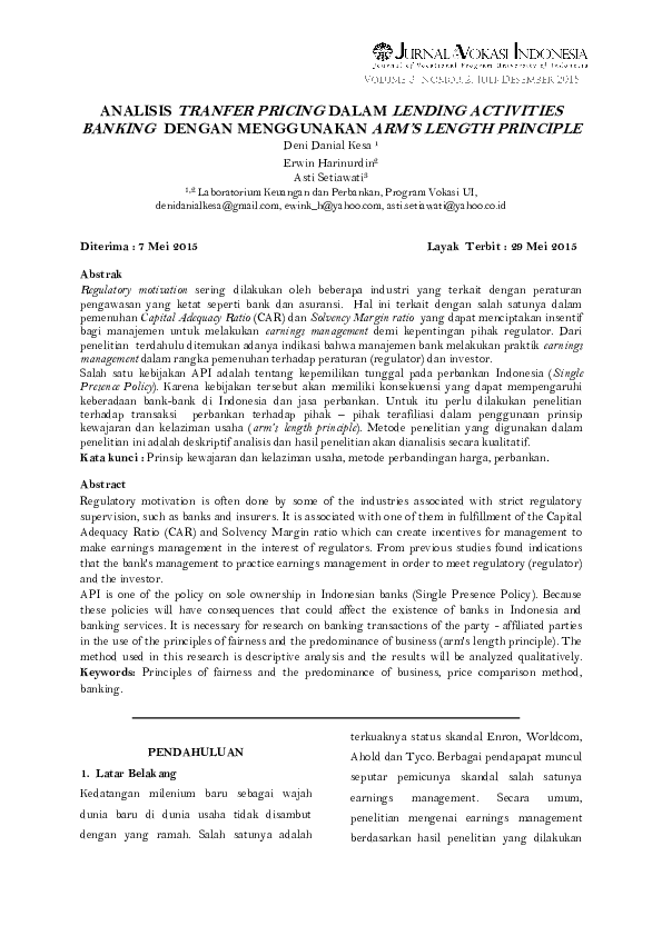 (PDF) Analisis Tranfer Pricing Dalam Lending Activities Banking Dengan