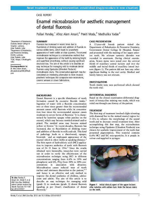 (PDF) Enamel microabrasion for aesthetic management of dental fluorosis