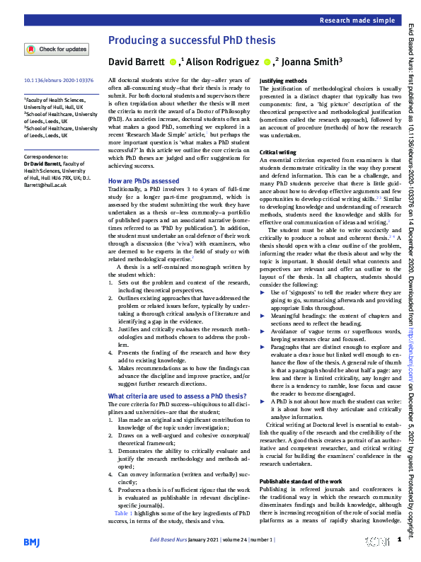 (PDF) Producing a successful PhD thesis
