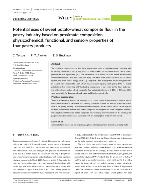 (PDF) Potential uses of sweet potato-wheat composite flour in the ...