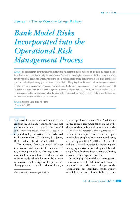 (PDF) Bank Model Risks Incorporated into the Operational Risk ...