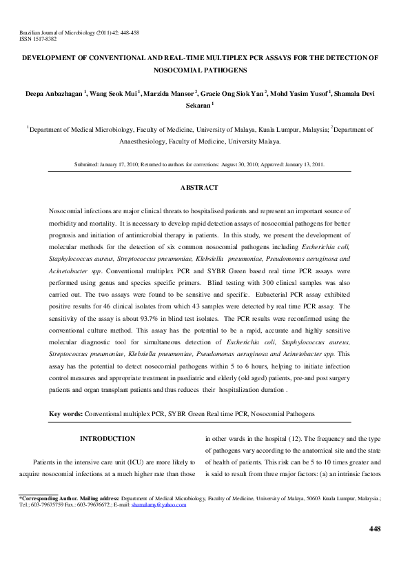 (PDF) Development of conventional and real-time multiplex PCR assays ...
