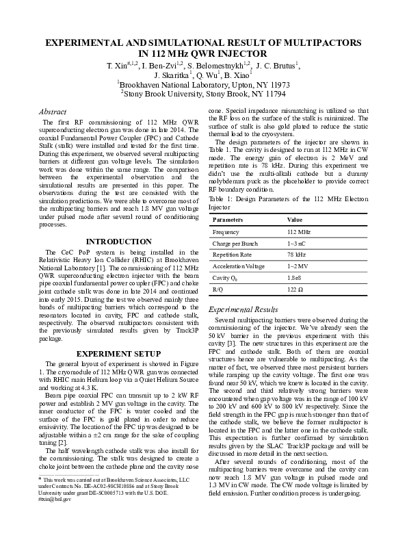 (PDF) Experimental and Simulational Result of Multipactors in 112 MHz ...