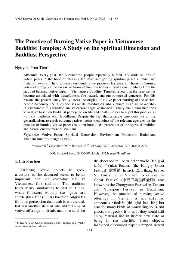(PDF) The Practice of Burning Votive Paper in Vietnamese Buddhist