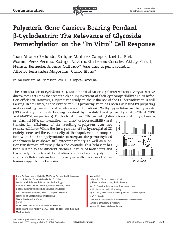 (PDF) Polymeric Gene Carriers Bearing Pendant β-Cyclodextrin: The ...