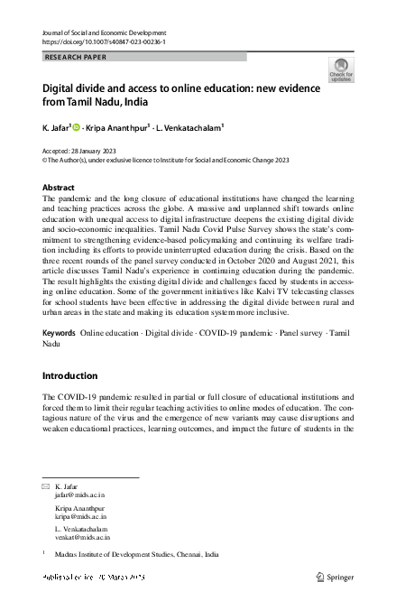 (PDF) Digital divide and access to online education: new evidence from ...