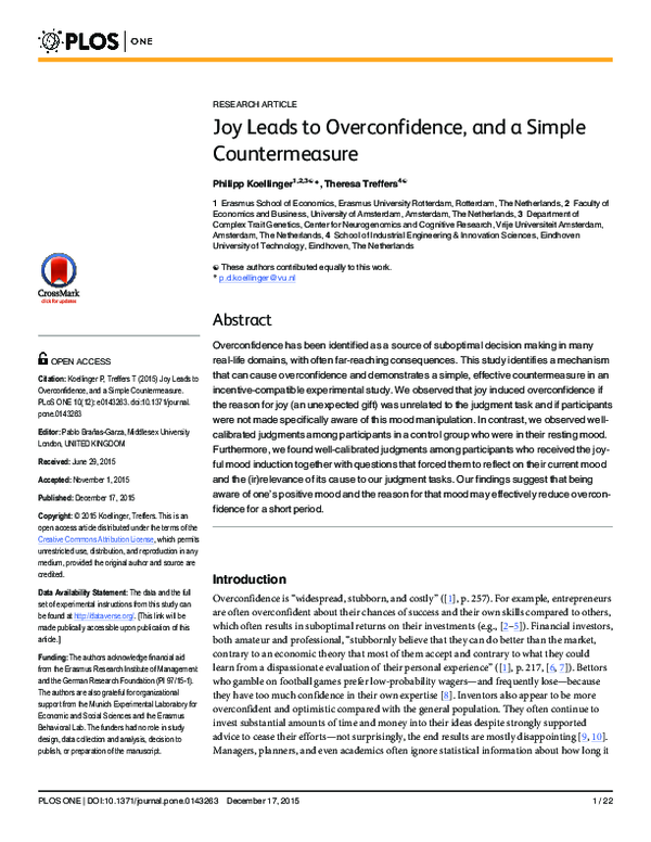 (PDF) Joy Leads to Overconfidence, and a Simple Countermeasure