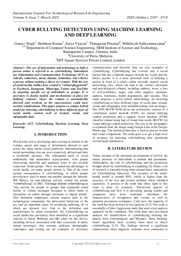 (PDF) Cyber Bullying Detection Using Machine Learning and Deep Learning