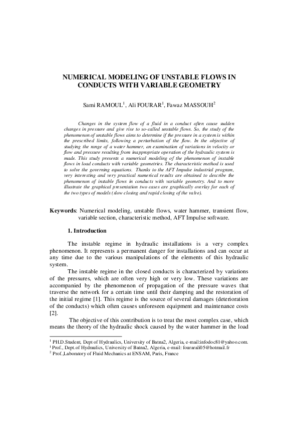 (PDF) Numerical Modeling of Unstable Flows in Conducts with Variable ...