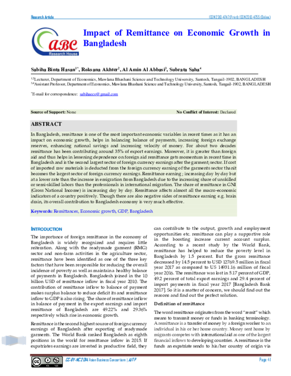 (PDF) Impact of Remittance on Economic Growth in Bangladesh