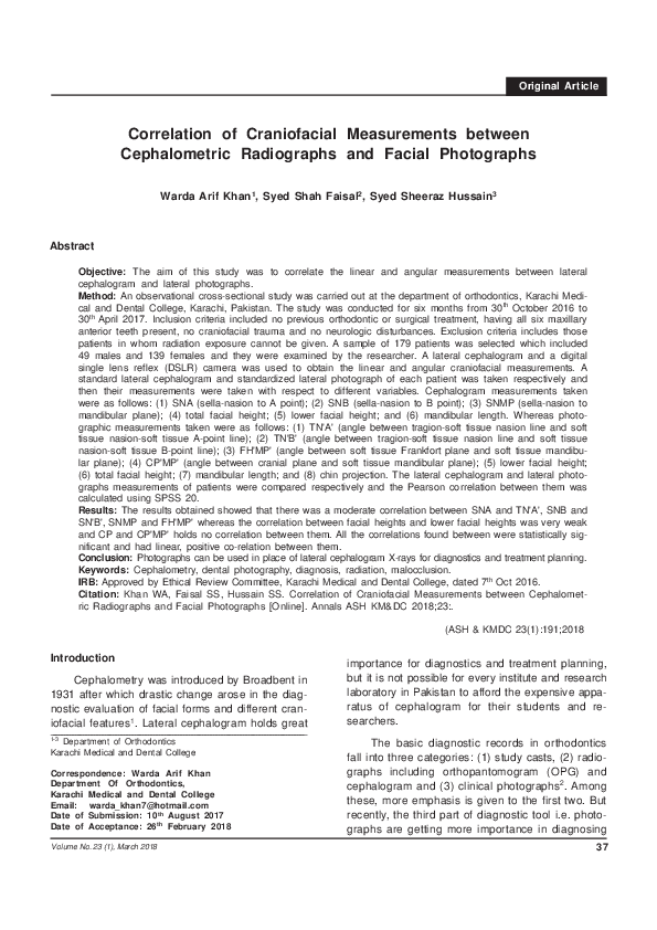 (PDF) Correlation of Craniofacial Measurements between Cephalometric ...