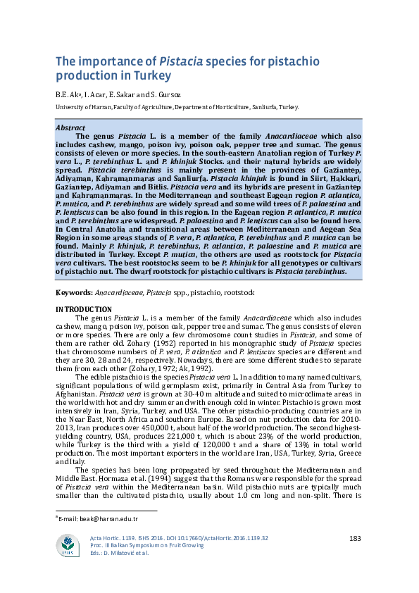 (PDF) The importance ofPistaciaspecies for pistachio production in Turkey