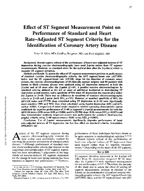 (PDF) Effect of ST segment measurement point on performance of standard ...