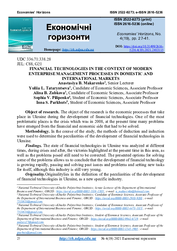 (PDF) Financial technologies in the context of modern enterprise ...