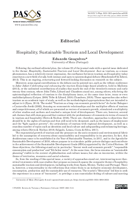 (PDF) Hospitality, Sustainable Tourism and Local Development