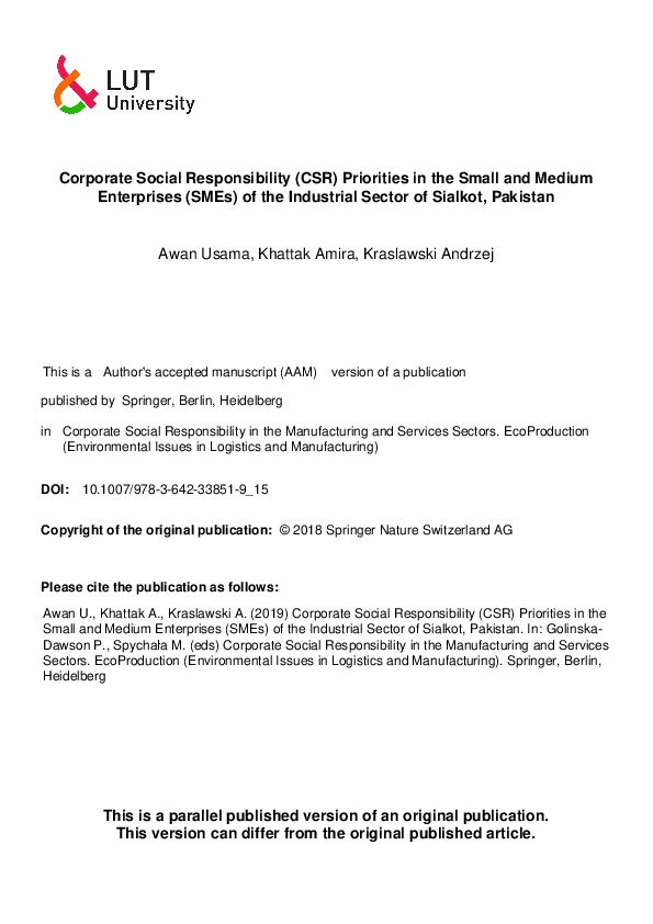 (PDF) Corporate Social Responsibility (CSR) Priorities in the Small and ...