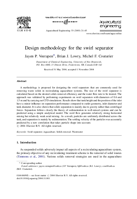 (PDF) Design methodology for the swirl separator