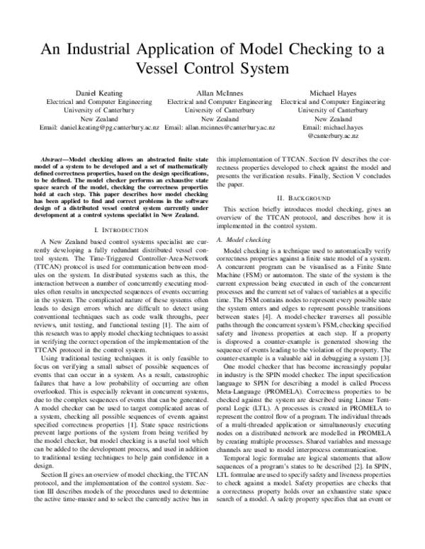 (PDF) An Industrial Application of Model Checking to a Vessel Control ...