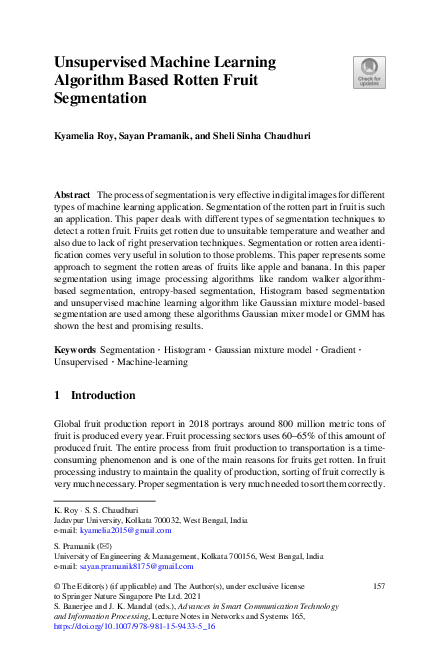 (PDF) Unsupervised Machine Learning Algorithm Based Rotten Fruit ...
