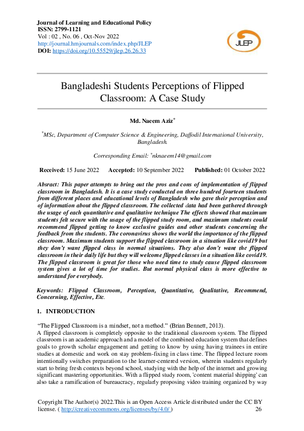 (PDF) Bangladeshi Students Perceptions of Flipped Classroom: A Case Study